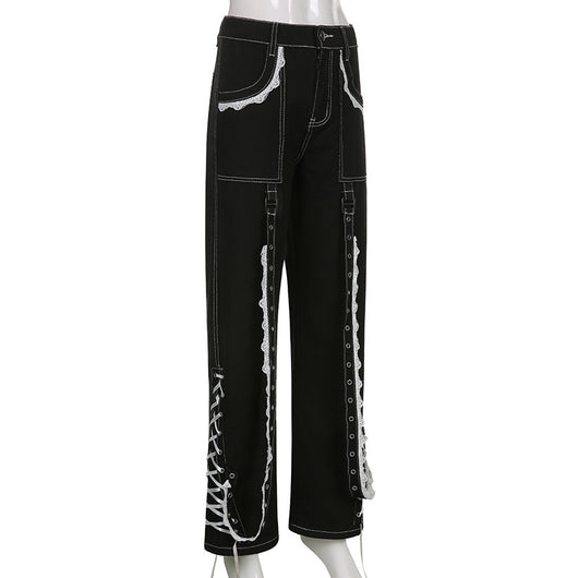 Pantalón Denim Ancho con Costuras y Encaje - Lavado Moderno - Image 13