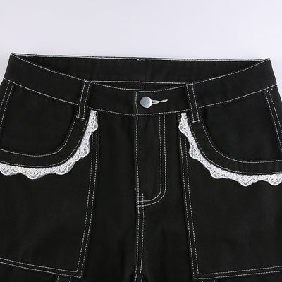 Pantalón Denim Ancho con Costuras y Encaje - Lavado Moderno - Image 16