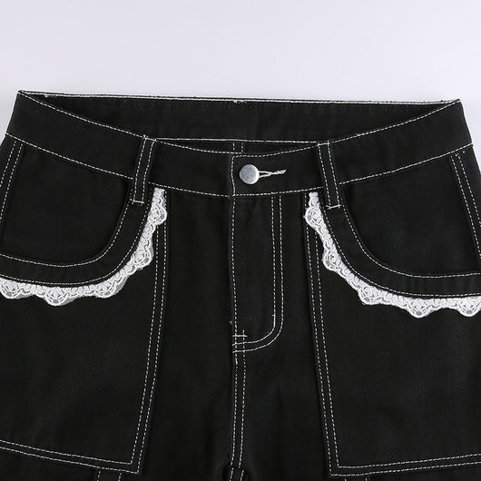 Pantalón Denim Ancho con Costuras y Encaje - Lavado Moderno - Image 16