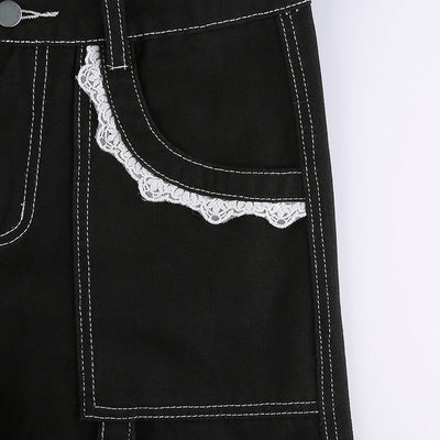 Pantalón Denim Ancho con Costuras y Encaje - Lavado Moderno - Image 17