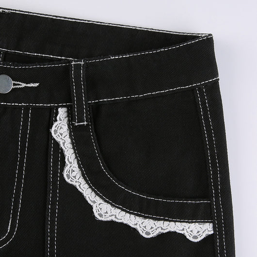 Pantalón Denim Ancho con Costuras y Encaje - Lavado Moderno - Image 18