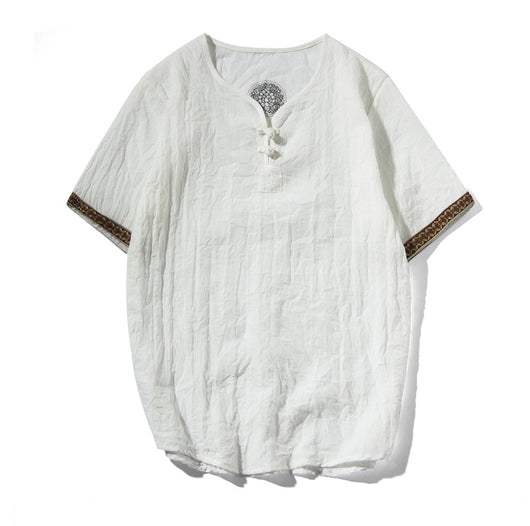 Camiseta de Lino y Algodón con Bordado Chino - Talla Grande Hombre - Image 13