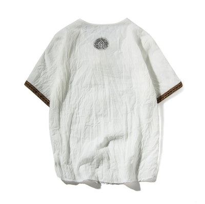 Camiseta de Lino y Algodón con Bordado Chino - Talla Grande Hombre - Image 14
