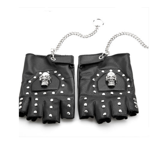Guantes Fingerless con Cadeneta de Calavera y Tachuelas Metálicas - Estilo Ciclismo Rock Gótico Punk - Image 5
