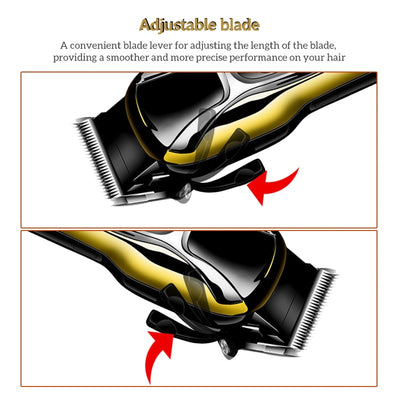 Professional Kemei hair clipper, electric shaver, and ornate gold beard trimmer with guide combs, cleaning brush, USB cable, and oil. - Image 11