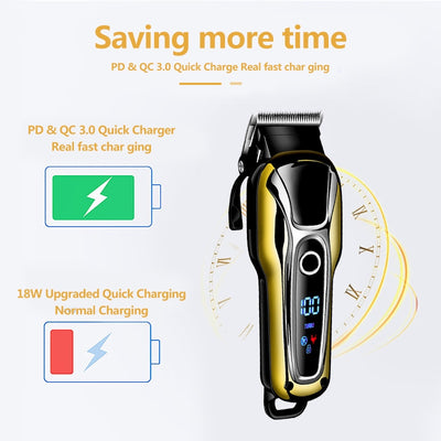 Professional Kemei hair clipper, electric shaver, and ornate gold beard trimmer with guide combs, cleaning brush, USB cable, and oil. - Image 10