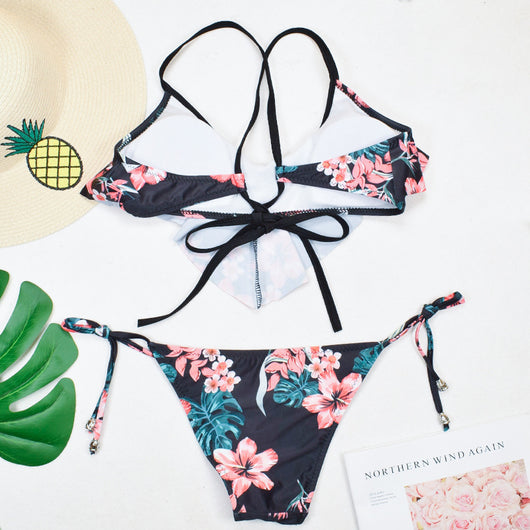 Bikini Bohemio Estampado de Hojas con Corte Asimétrico - Image 7