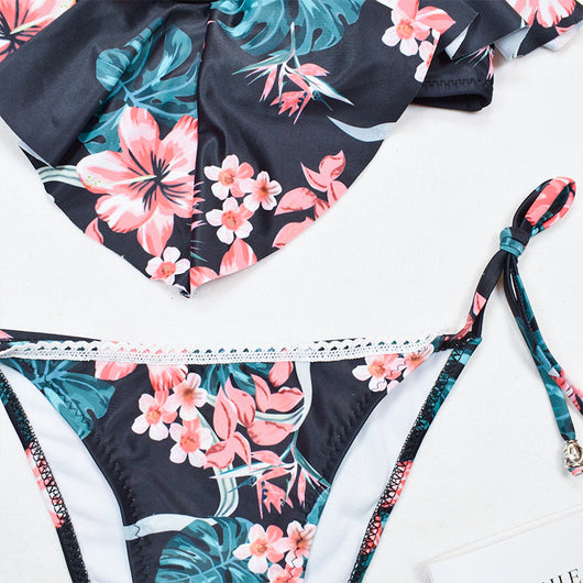 Bikini Bohemio Estampado de Hojas con Corte Asimétrico - Image 6