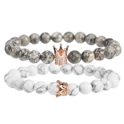 Pulsera de Piedra Volcánica con Circonita Incrustada y Turquesa Blanca - Image 3