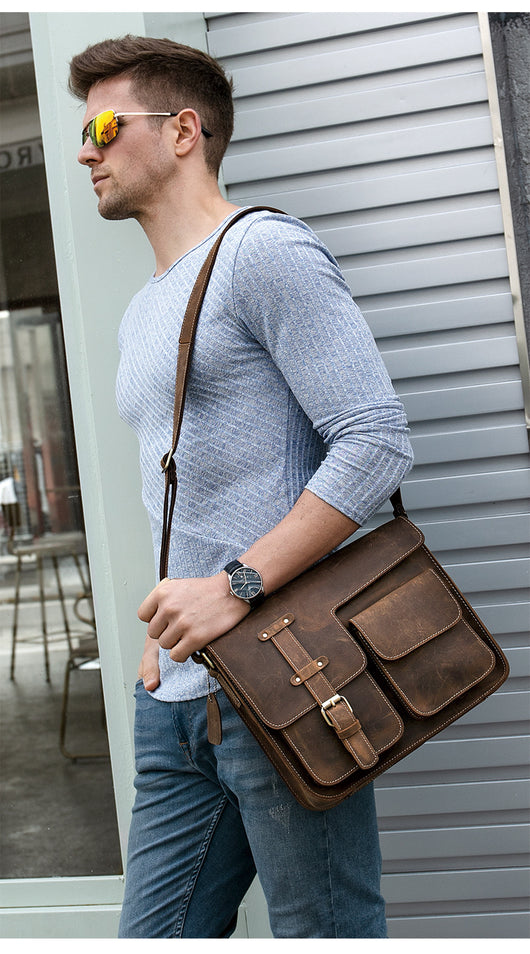 Bolsa Bandolera de Cuero Crazy Horse Estilo Retro para Hombre - Image 11