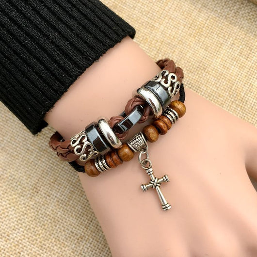 Pulsera de Cuero Trenzado con Cruz - Image 13