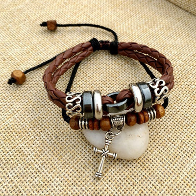 Pulsera de Cuero Trenzado con Cruz - Image 12