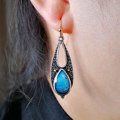 Aretes Artesanales Gota de Agua Azul Resina Vintage Boho Étnico Tribal Colgantes Metálicos Hechos a Mano - Image 8