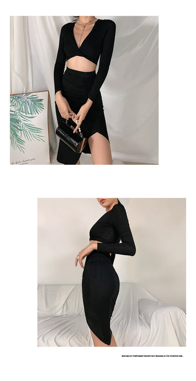 Conjunto Elegante: Blusa V-Escote Manga Larga + Falda Larga Ajustada - Image 12