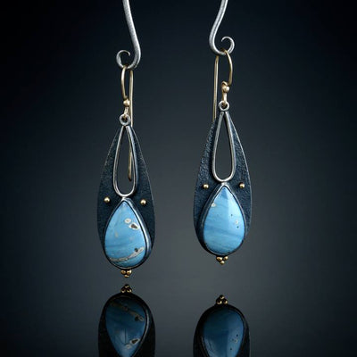 Aretes Artesanales Gota de Agua Azul Resina Vintage Boho Étnico Tribal Colgantes Metálicos Hechos a Mano - Image 6