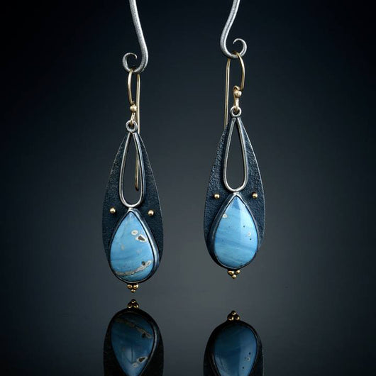 Aretes Artesanales Gota de Agua Azul Resina Vintage Boho Étnico Tribal Colgantes Metálicos Hechos a Mano - Image 6