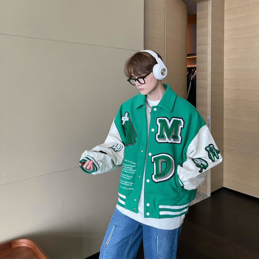 Chaqueta de Lana para Hombre con Bordado de Letras y Diseño Contrastante - Image 7