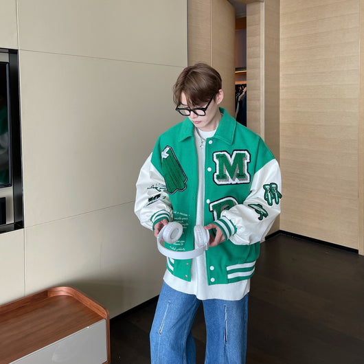 Chaqueta de Lana para Hombre con Bordado de Letras y Diseño Contrastante - Image 12