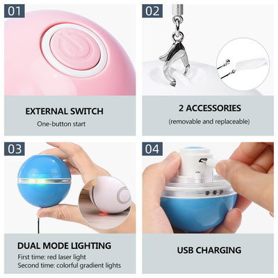 Blue LED Magic Ball pet toy for cats, packaged with batteries, measuring 6.4cm, on a white background. - Image 24