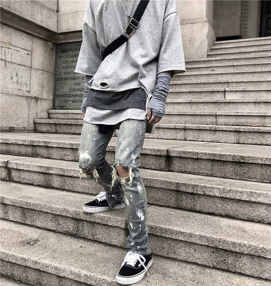 Jeans para Hombre con Diseño Splash y Desgarre Artístico - Image 23