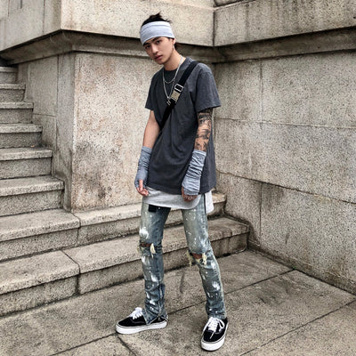 Jeans para Hombre con Diseño Splash y Desgarre Artístico - Image 26