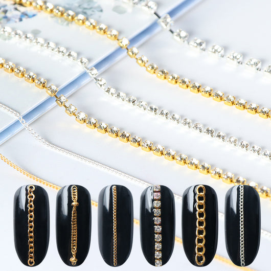 Cadenas de Joyería para Uñas - Decoración Metálica Dorada y Plateada - Image 12
