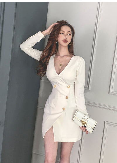 Vestido Ejecutivo Otoño con Volantes y Escote V - Diseño Doble Botonadura - Image 10