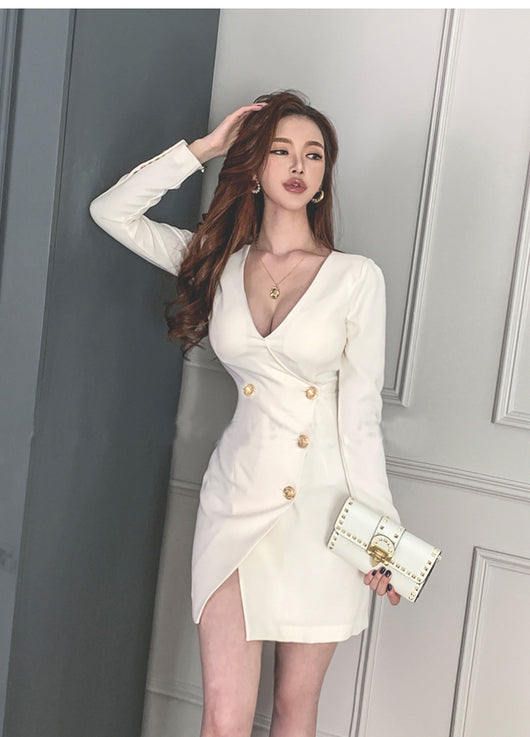 Vestido Ejecutivo Otoño con Volantes y Escote V - Diseño Doble Botonadura - Image 10