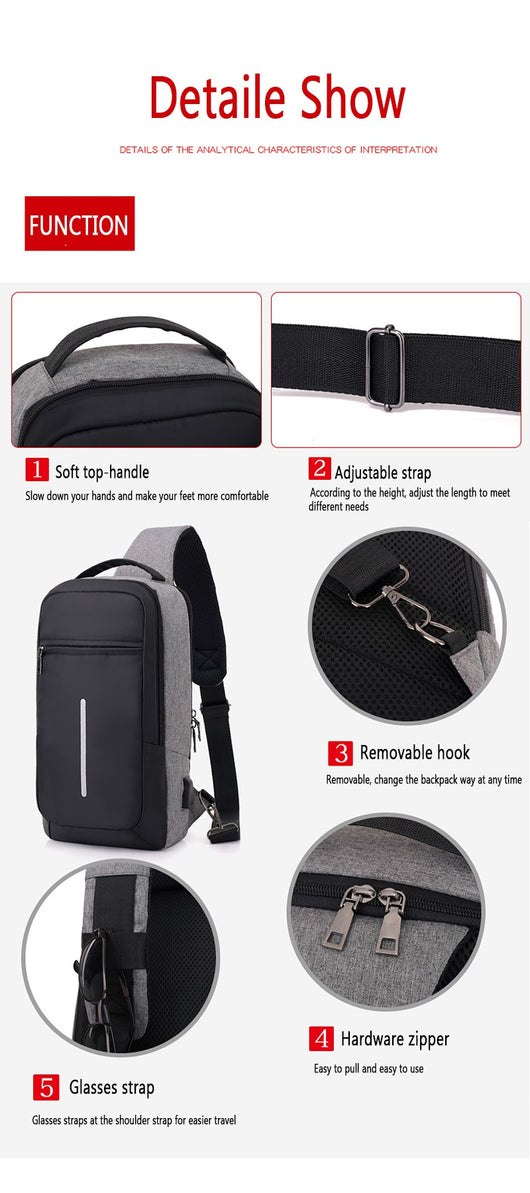 Mochila de Pecho Antirrobo con Carga USB - Image 11