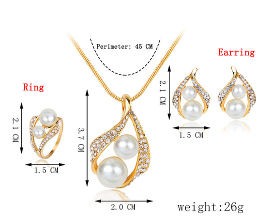 Set de 3 Piezas: Aretes, Collar y Anillo con Perlas - Image 6