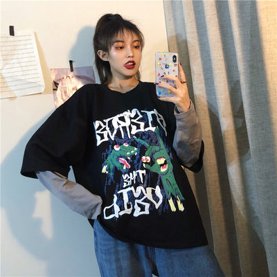 Camiseta Deportiva Suelta Estilo Capas Cartoon para Mujer - Image 11