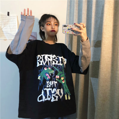 Camiseta Deportiva Suelta Estilo Capas Cartoon para Mujer - Image 12