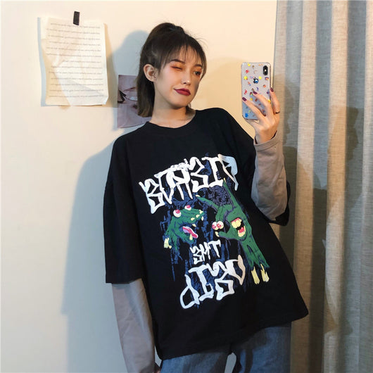 Camiseta Deportiva Suelta Estilo Capas Cartoon para Mujer - Image 13