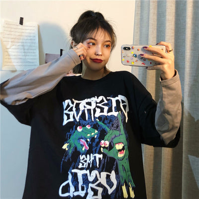 Camiseta Deportiva Suelta Estilo Capas Cartoon para Mujer - Image 14