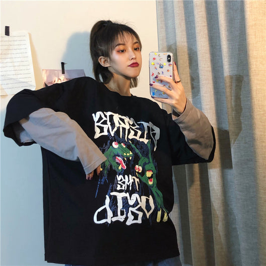 Camiseta Deportiva Suelta Estilo Capas Cartoon para Mujer - Image 15