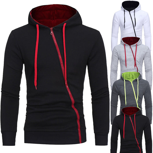 Sudadera con Capucha y Cierre Diagonal - Suéter Sólido para Hombre - Image 8
