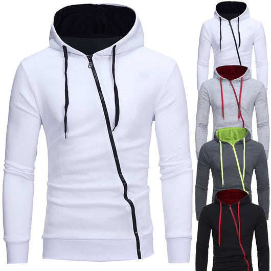 Sudadera con Capucha y Cierre Diagonal - Suéter Sólido para Hombre - Image 9