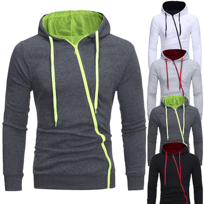 Sudadera con Capucha y Cierre Diagonal - Suéter Sólido para Hombre - Image 10