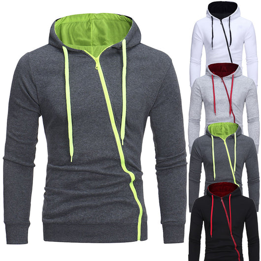 Sudadera con Capucha y Cierre Diagonal - Suéter Sólido para Hombre - Image 10