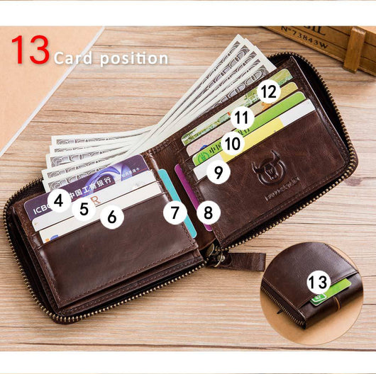 Billetera de Cuero Genuino para Hombre con Múltiples Compartimentos y Cierre - Image 7