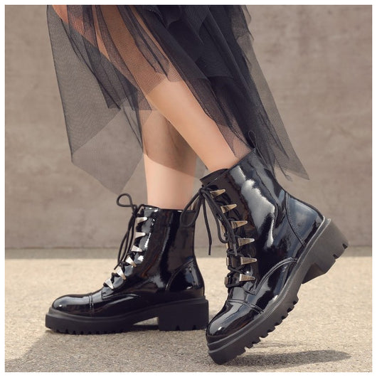 Botas Martin Retro Punta Redonda para Mujer - Otoño e Invierno - Image 8
