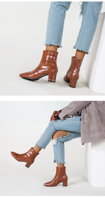 Botas Martin Cuadradas de Tacón Grueso y Cuadro Escocés - Colección Invierno Europa - Image 8