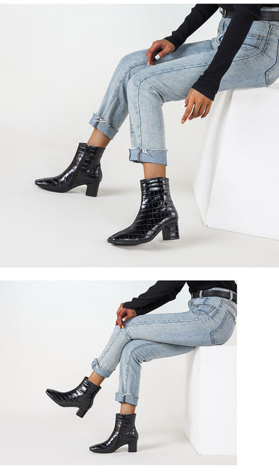 Botas Martin Cuadradas de Tacón Grueso y Cuadro Escocés - Colección Invierno Europa - Image 10