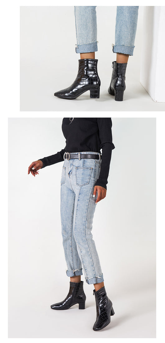 Botas Martin Cuadradas de Tacón Grueso y Cuadro Escocés - Colección Invierno Europa - Image 11