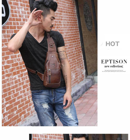 Bolsa de Pecho de Cuero para Hombre - Bandolera Crossbody - Image 10