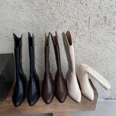 Botas Vaqueras Altas hasta la Rodilla con Tacón Grueso y Punta Fina para Mujer - Image 8