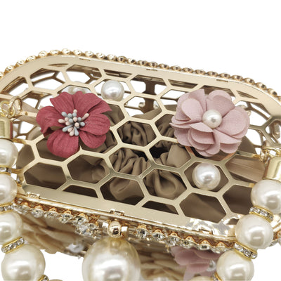 Bolso Tipo Saco con Perlas y Diamantes en Diseño Floral - Image 10