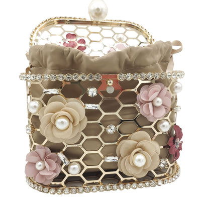 Bolso Tipo Saco con Perlas y Diamantes en Diseño Floral - Image 11