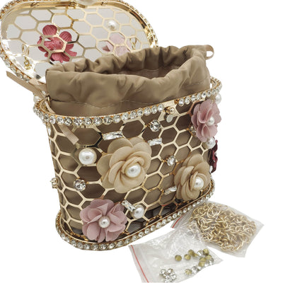 Bolso Tipo Saco con Perlas y Diamantes en Diseño Floral - Image 12