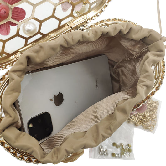 Bolso Tipo Saco con Perlas y Diamantes en Diseño Floral - Image 13